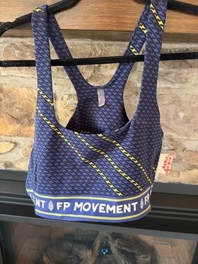 FP Movement by Free People Blue & Yellow Patterned Racerback Sports Bra